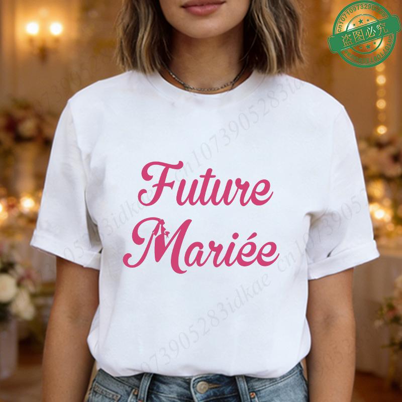 Team De La Mariée Future French Bachelorette EVJF Party T-shirts Bridal Shower Wedding Tops with Bride Silhouette Print Blouses