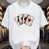 Men's Summer 100% Pure  Fashionable Casual Loose Sports Poker Card Pattern Printed Round Neck Short Sleeved T-shirt Top