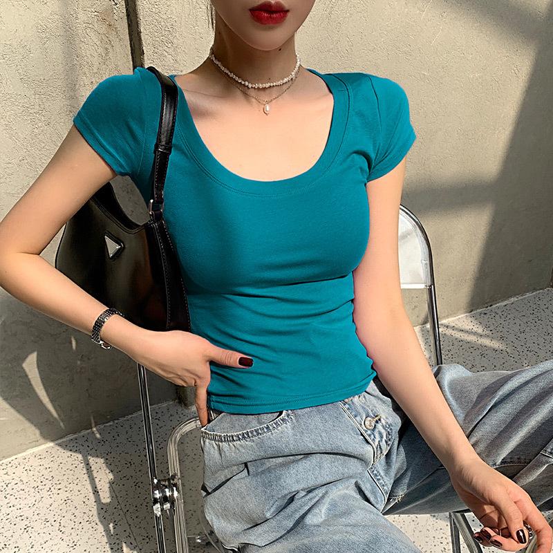 230g Pure Cotton Short-sleeved T-shirt for Women In Summer New Solid Color Round Neck Versatile Simple Base Shirt Korean Women's Clothing