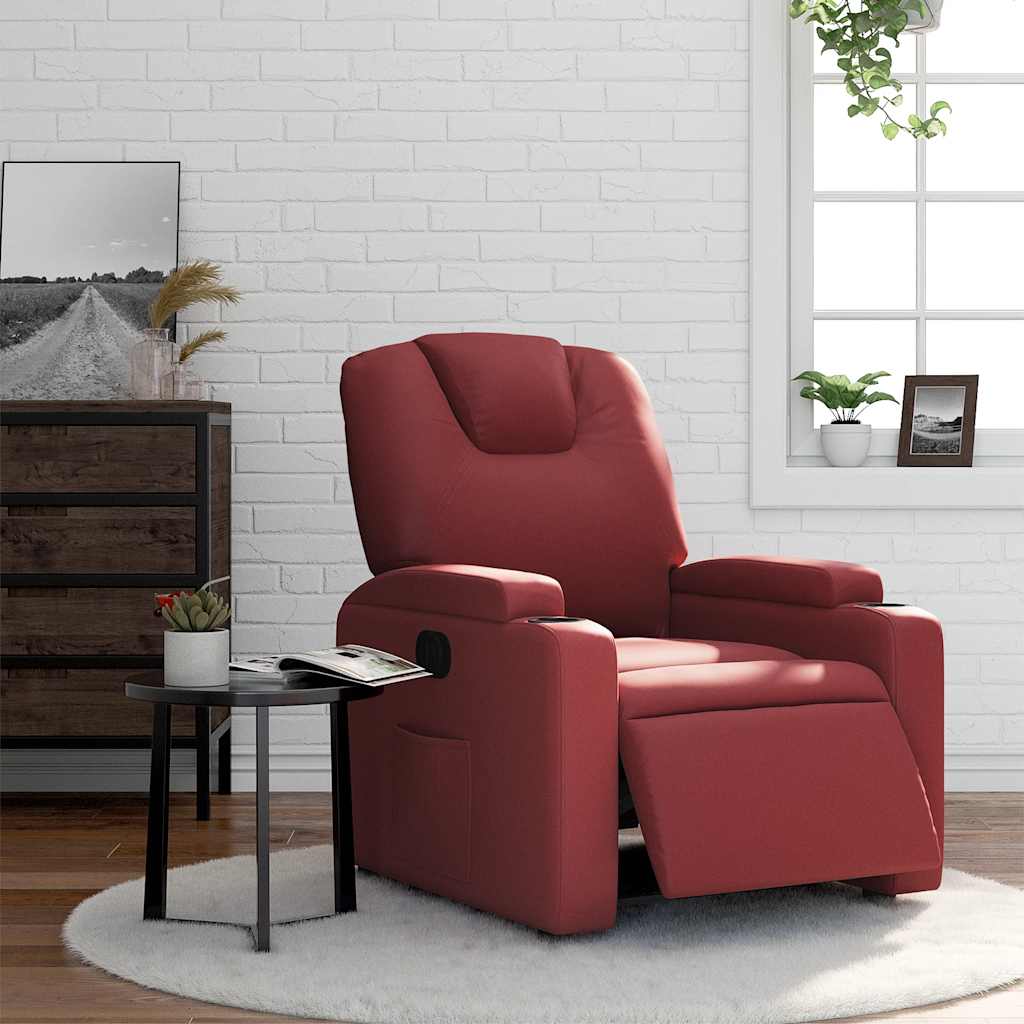 Electric Recliner Chair Burgundy Faux Leather