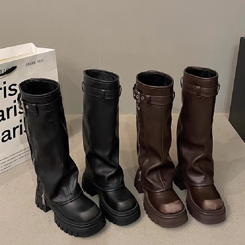 Winter New Platform Zipper Women Long Boots Plush Ladies Elegant Knee High Boots Shoes Thick Bottom Boots