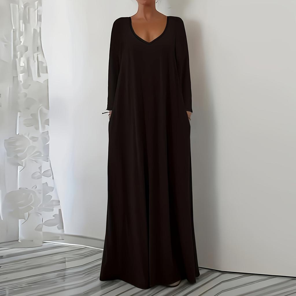 Женское повседневное и модное однотонное платье с длинным рукавом