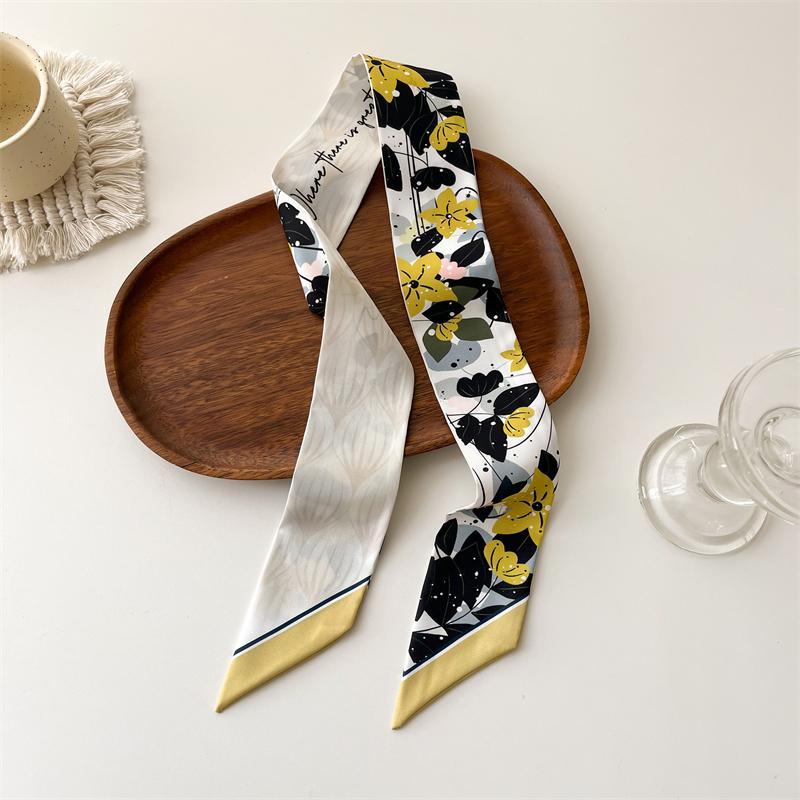 Женский длинный узкий шелковый шарф, повязка на голову, шейный галстук с принтом, роскошные брендовые аксессуары для волос, классные шарфы для девочек, лето 2021 г.