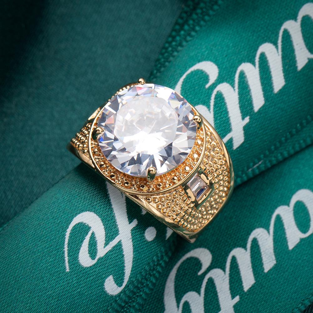 Женское ювелирное кольцо SODROV с большим белым цирконом золотого цвета