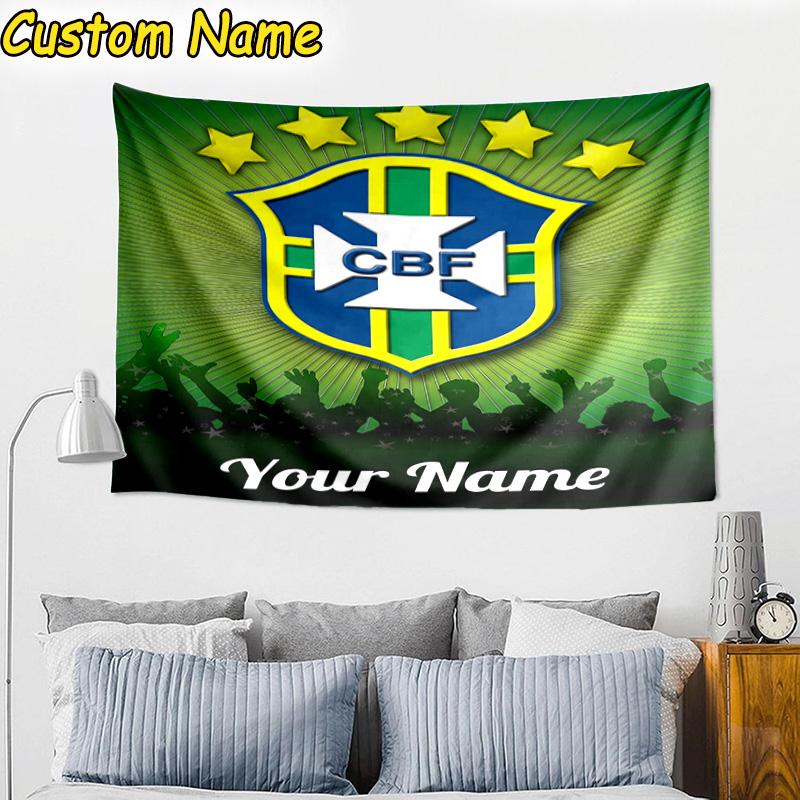 Custom Name Brazilian Football Federation Emblem Tapestry Room Decor Wall Hanging for Living Room Bedroom, dormitory, Birthday and Christmas gifts