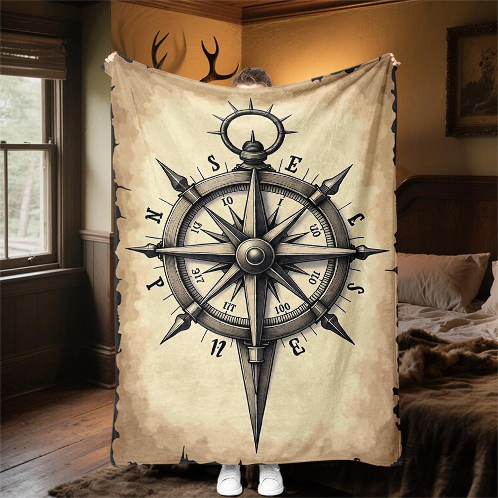 1PC Compass NauticalOutdoor Flannel Blanket - Soft Plush Decor for Picnics, camping, Bedroom, Playroom, Office, or Lunch Break 1326A