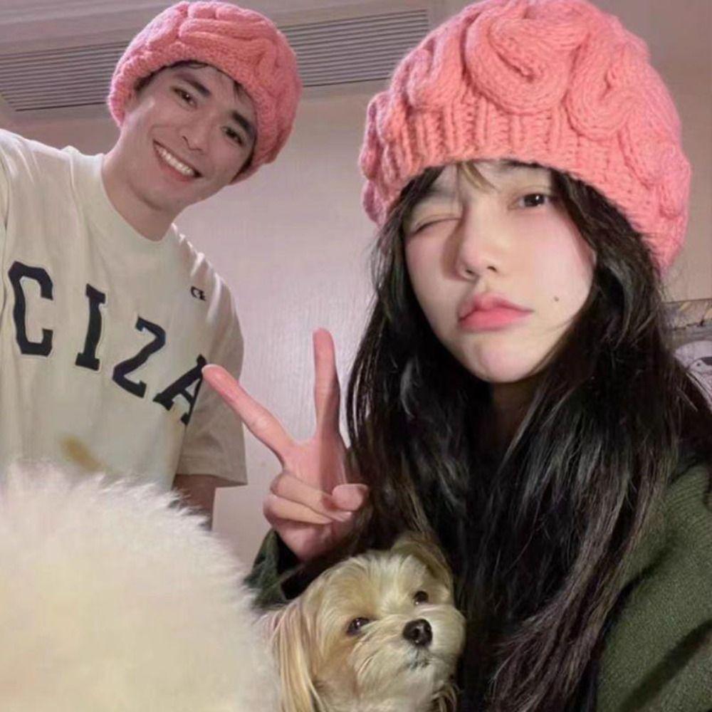 Warm Brain Pullover Cap Creative Funny Brain Beanie Stretchy Knitted Brain Hat Outdoor