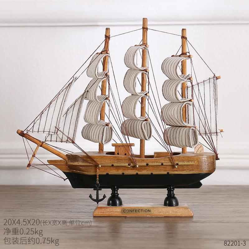 Mediterranean Wooden Sailboat Model Ornaments Creative Handmade Solid Wood Simulation Craft Home Decoration Retro Ornaments