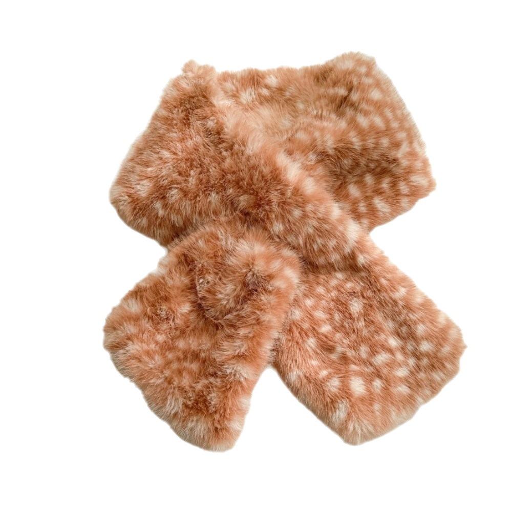 Thick Warm Deer Patterned Faux Fur Scarf Soft Fluffy Mink Fur Fake Collar Skiing Holiday
