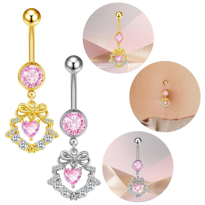 Chic Butterfly Heart Belly Button Ring Pink Women Navel for Birthday and Celebration