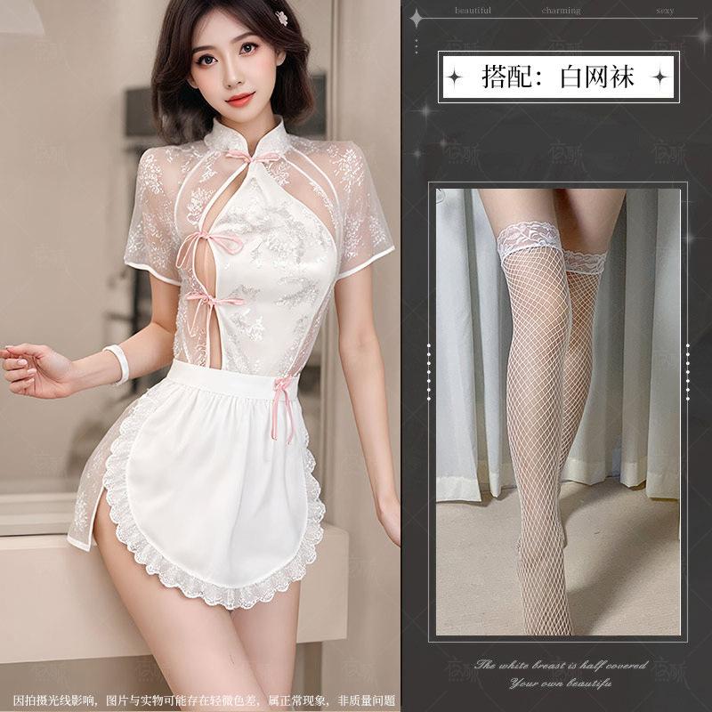 Sex underwear open lace perspective cheongsam maid suit sexy temptation suit