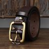 Belt Men'S Simple Leather First Layer Pure Cowhide Retro Copper Buckle Old Tooling Jeans Belt Tide