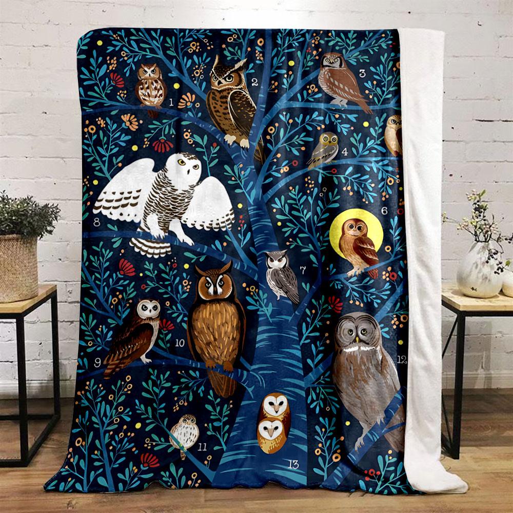 Owl Tree Pattern Blanket bedroom Blanket for Livingroom Couch lunch break Soft throw for Friend's festival Gift