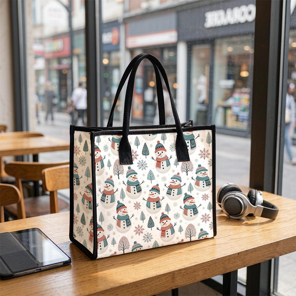 Winter Snowman Print Casual Tote Bag for Daily Shopping Use