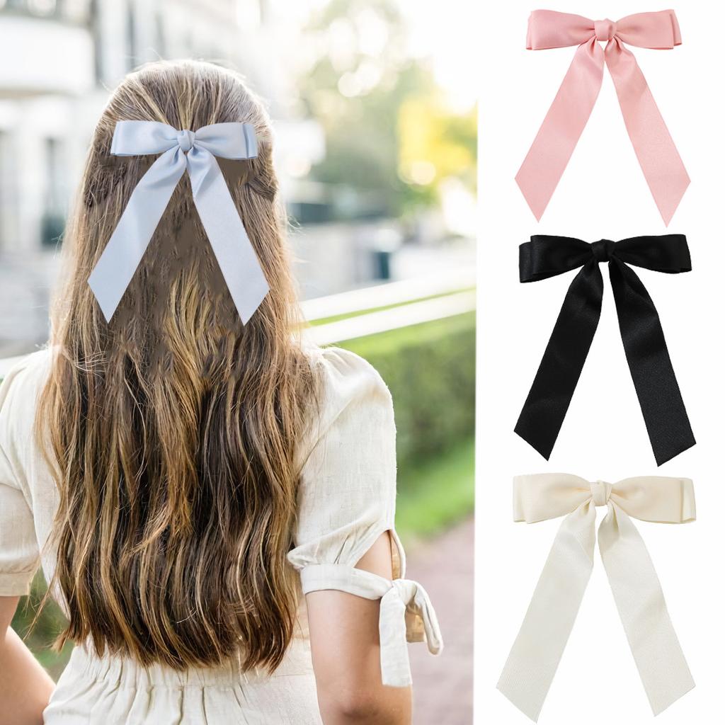 Large Ribbon Bow Spring Clip Hairpin Women's Korean Style Sweet Hair Accessories Hairpin Headdress