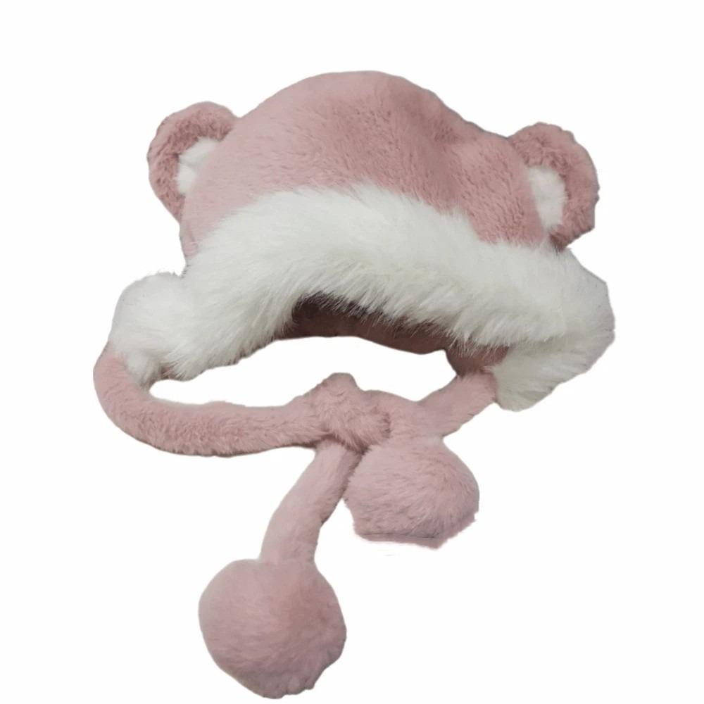 Теплая панама из искусственного меха, корейская женская, пушистая, модная, милая шапка с медвежьими ушками, зимняя