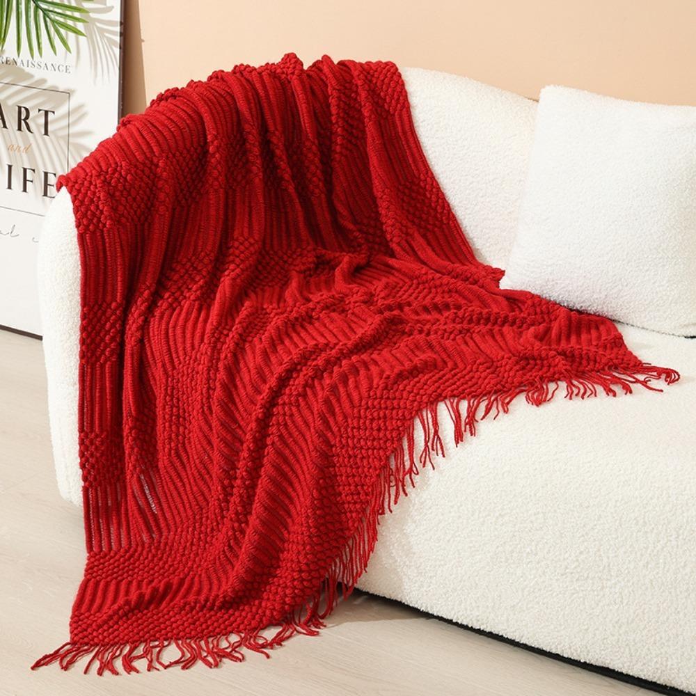 Bedspread Cover Skin-friendly Nordic Knitted Blanket Soft With Tassel Sofa Plaid Blanket Breathable Nap Blanket Airplane