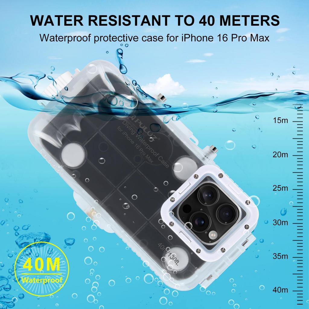 PULUZ 40m Waterproof Smartphone Case For iPhone 16 Pro Max Not Supported on iOS 26 5