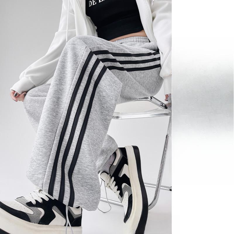 Весенне-летние трехполосные спортивные штаны женские новые с высокой талией и тонкие широкие прямые повседневные модные спортивные штаны