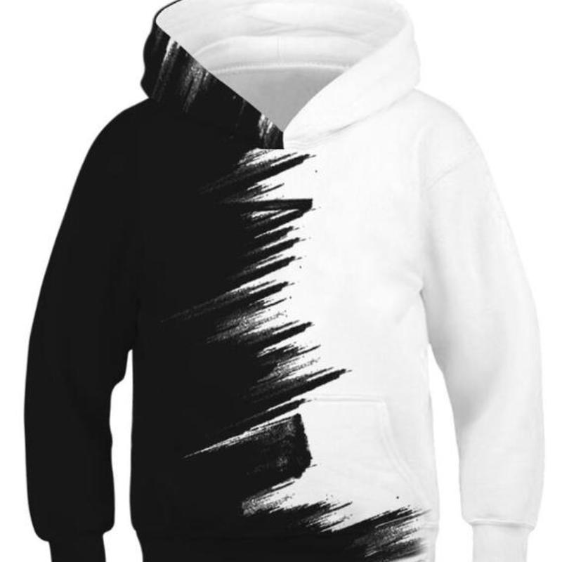 Детские спортивные толстовки, черные/белые детские толстовки с 3D принтом, пуловер с длинными рукавами для детей младшего возраста, свитера с капюшоном для мальчиков и девочек 4–13 лет