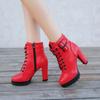 New Chunky Heels Boots Women Fashion Lace Up Ankle Boots Sexy Rivet Belt Buckle Platform Knight Boots Botas De Mujer 2024
