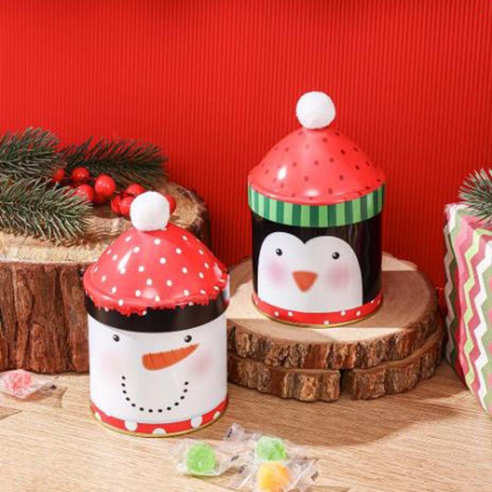 Santa Claus/Snowman/Penguin Christmas Hat Storage Tin Snack Candy Packaing Box  Christmas Gifts
