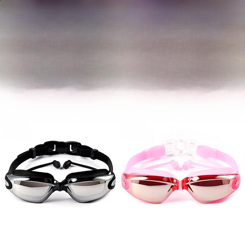 Женские очки для плавания с гальваническим покрытием HD и берушами — розовые, водонепроницаемые, с защитой от запотевания, подходят для людей с близорукостью.