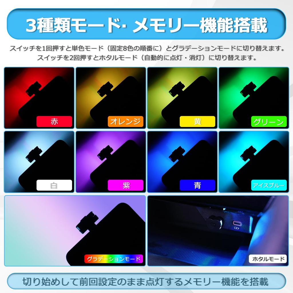 CARVANTA USB-лампа Type-C, Автомобильная лампа, 8 цветов, Светодиодная, RGB-подсветка, Переключение направления света,