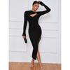 Fall New Arrival Women's Fashion Wind Chest Cut Out Kinky Silm Long Sleeves Dress Sexy High Split Elegant Dress
