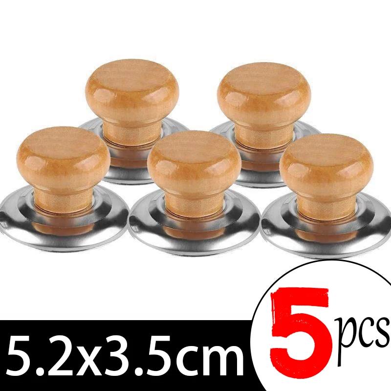Universal Pot Lib Knobs Caps Wooden Heat-Resistant Cooking Pan Lid Covers Replacement Lifting Handle Kitchen Cookware Handgrip