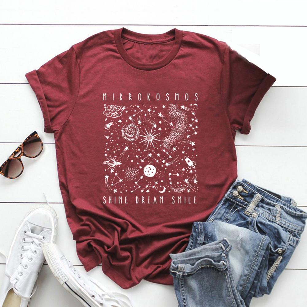 Графические футболки Mikrokosmos Shine Dream Smile Tee Мерцающая футболка со звездами Женские футболки с коротким рукавом Подарок для фанатов K-pop музыки
