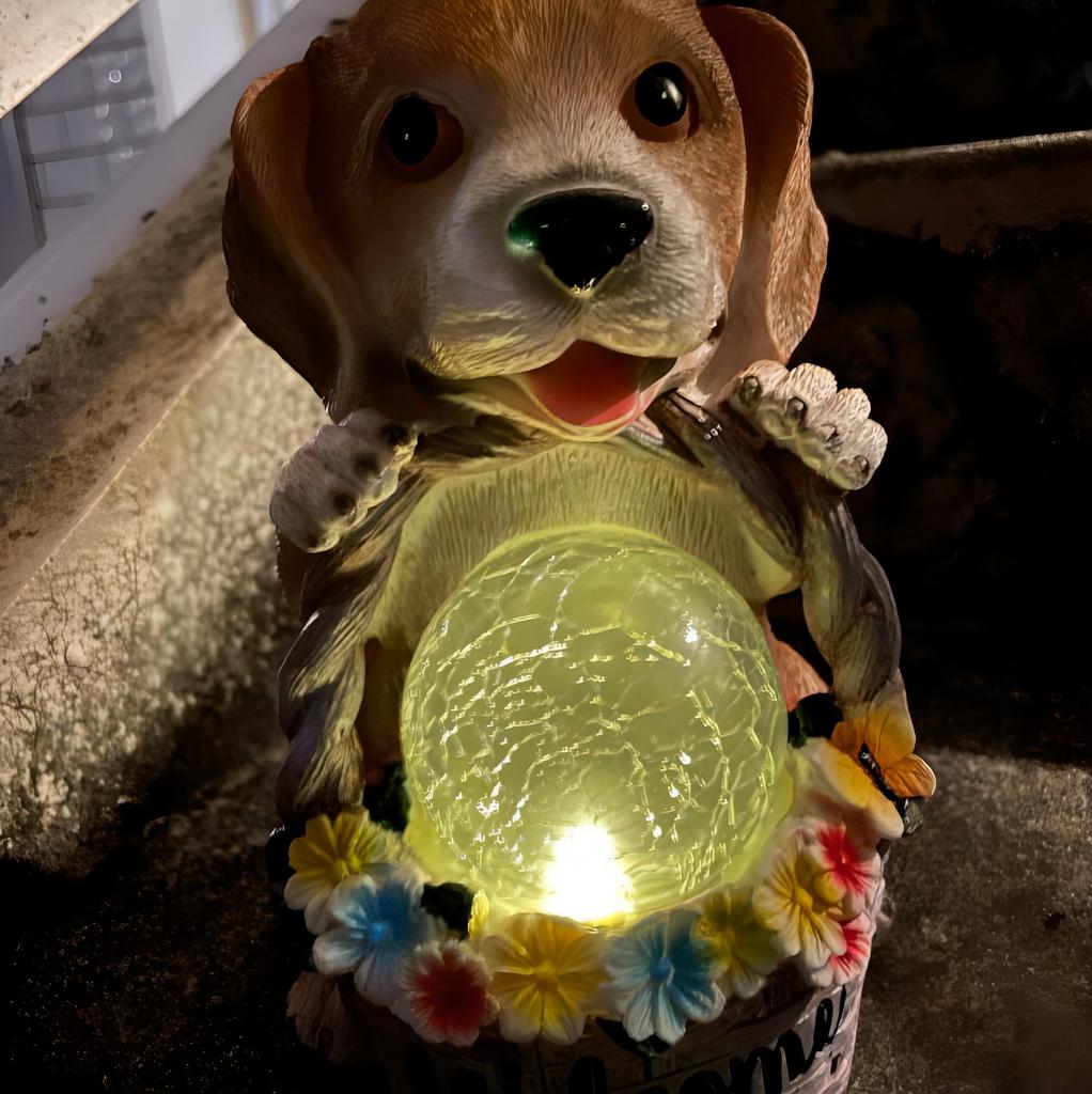 bubulu Puppy Figurine Solar Outdoor Gardening Entrance LED Yard Lighting Automatic Lighting Light, Solar-Powered Lighting, Accessories, Gardening,