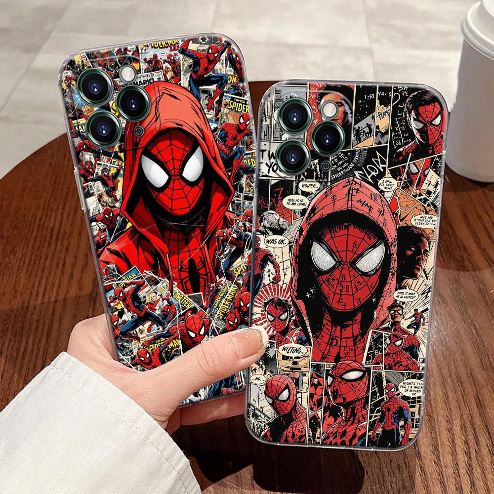 Прозрачный чехол для телефона Spiderman Marvel для iPhone 17 Pro Max 17E 11 12 13 14 15 16 Pro Max 15 Plus 17 Air 16E 7 XS Мягкая крышка