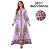 Women's Long Robe Light Purple Ethnic Style with Pearl Decoration Long Dress Middle Eastern Style Loose Abaya Gown