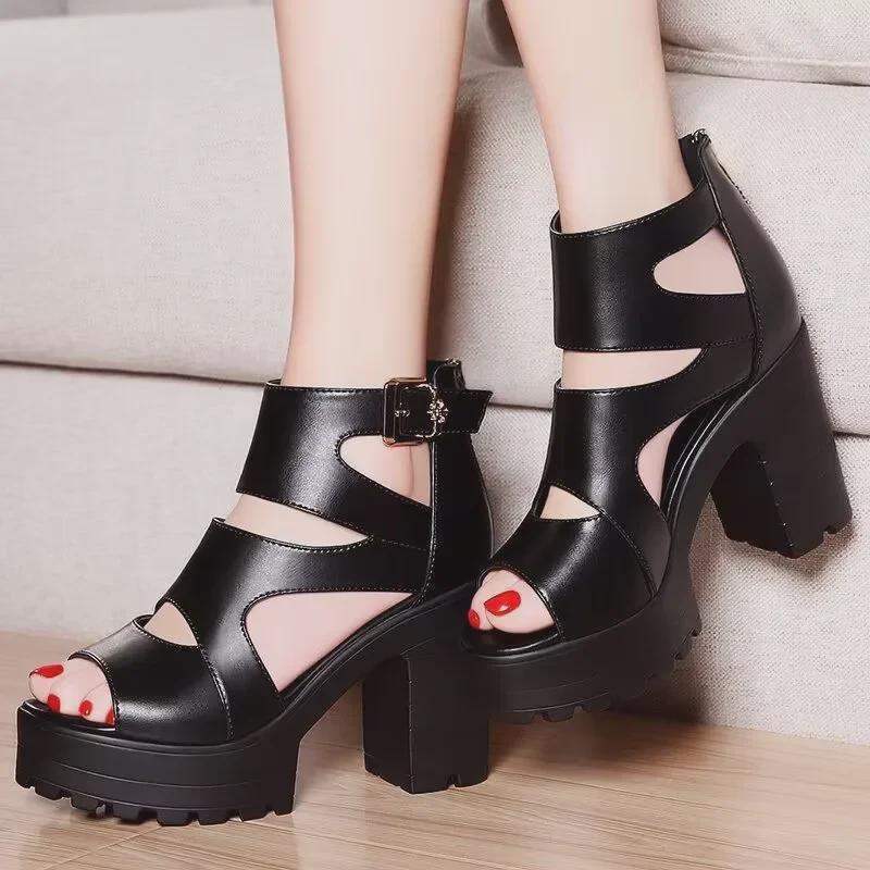 2024 Spring/Summer Women's Platform Wedge High Heel Sandals - Fish Mouth Style, Hollow Roman Design