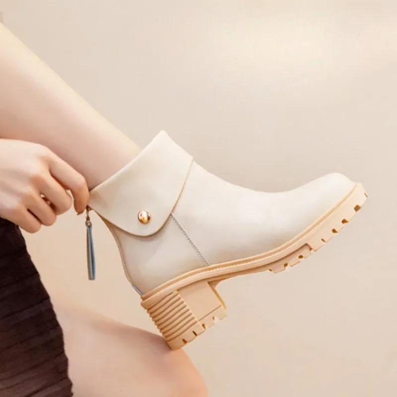 Модные ботильоны с круглым носком, черные, большого размера, теплые ботильоны до щиколотки для женщин, удобные и элегантные, шикарные дизайнерские, роскошные, из искусственной кожи, женские короткие туфли