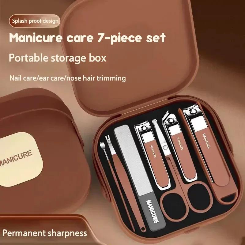Multifunctional 7 Sets Anti-Splash Protection Tool Nail Clipper Set with Manicure Clippers Manicure Nail Clippers Manicure Easy To Clean for Home Use