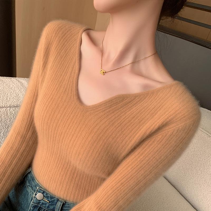 Женский облегающий топ из кашемира с V-образным вырезом - flattering silhouette вязаный свитер для осени и зимы