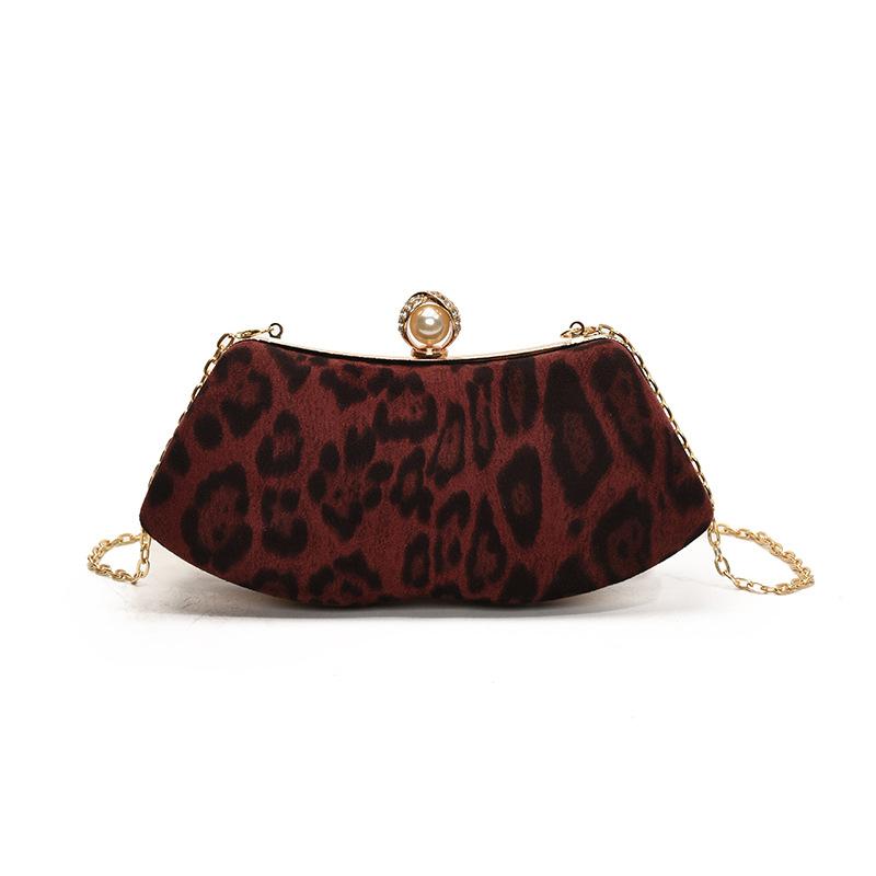 2025 Personalized Fashion Leopard Print Small Bag Women's Dinner Bag Clip Box Bag Mouth Gold Bag Banquet Chain Messenger Bag