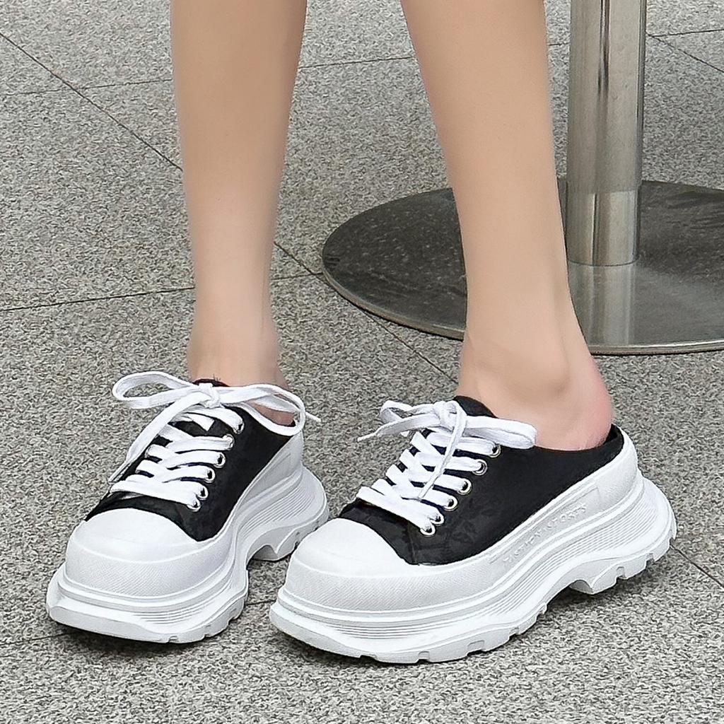 thick-soled canvas half slippers, summer new national style embroidery, super fire, small casual lazy drag