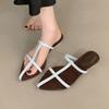 French Temperament Niche Pointed Toe Low Heel Slippers Women's 2025 New Cross Roman Cool Slippers Thin Strap Half Drag