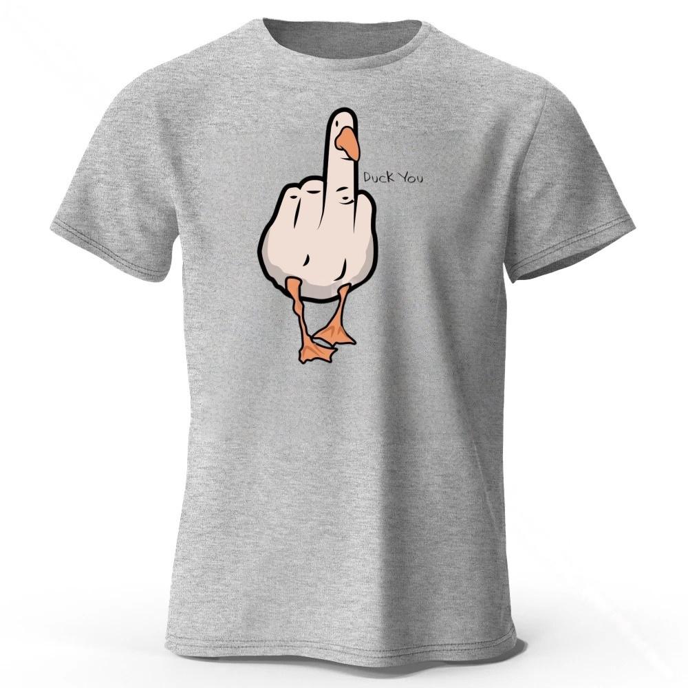 Mens Funny Middle Finger Duck Latest Pure Cotton Sports Short Sleeved Running Fitness Plus Size Loose Tshirt Street Daily Top