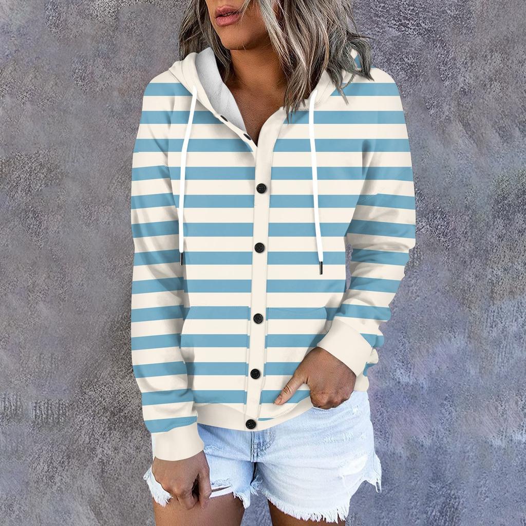 Женская толстовка с капюшоном, полосатый принт, длинные рукава, свободная спортивная куртка с капюшоном