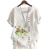 Fashionable Women's Cotton Short Sleeve Top with 11 Colorful Floral Prints and Round Neck