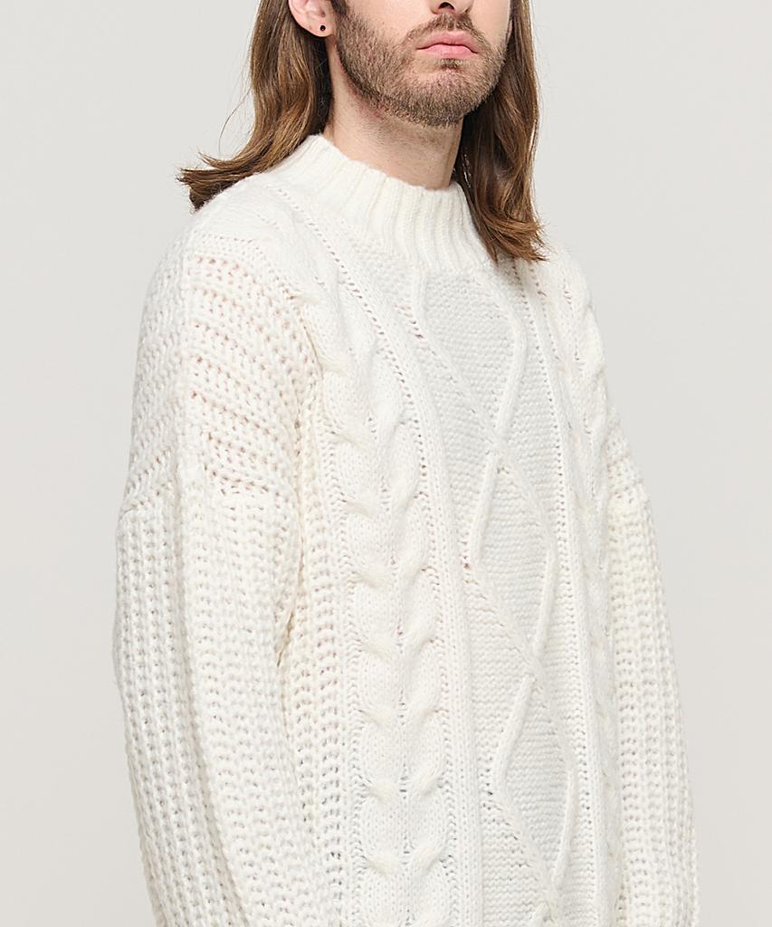 CARGOBROS Semi-Over Cable Mock Neck Knit (Ivory)