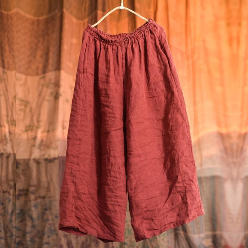 Johnature Женские винтажные льняные свободные широкие брюки с эластичной резинкой на талии, летние брюки, однотонные повседневные длинные брюки