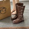 Коричневые женские ботфорты 2025 новая осенне-зимняя кожаная обувь в стиле вестерн, ковбойские сапоги, высокие сапоги-рыцари