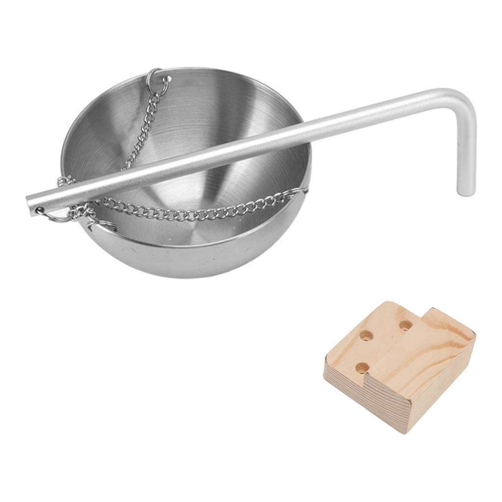 Sauna Bowl Stainless Steel Hanging Aromatherapy Oil Cup with Wooden Block for Sauna Room S 12cm