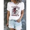 Skull Flower Printed T-shirt Short Sleeved Round Neck Casual Top Summer and Spring Women's White Pattern Harajuku T-shirt