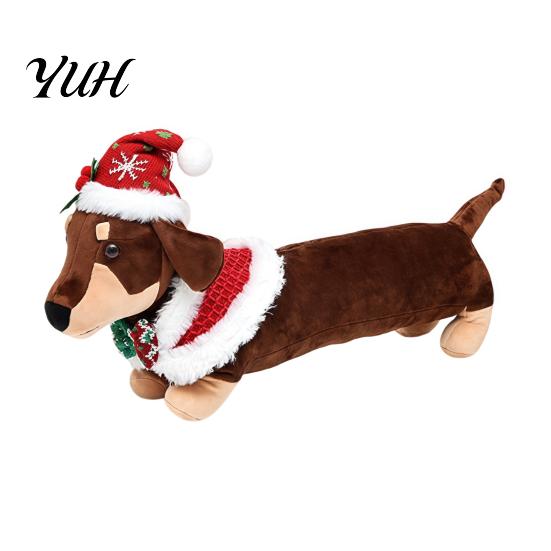 Decorative Plush for Window Christmas Dachshund Toy, Cute Dog Stuffed Animal with Santa Hat Sweater, Festive Figurine Home Soft Holiday Decor Ornament